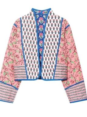 Flygo Women Cropped Puffer Jacket Cardigan Floral reversible Quilted Coats
